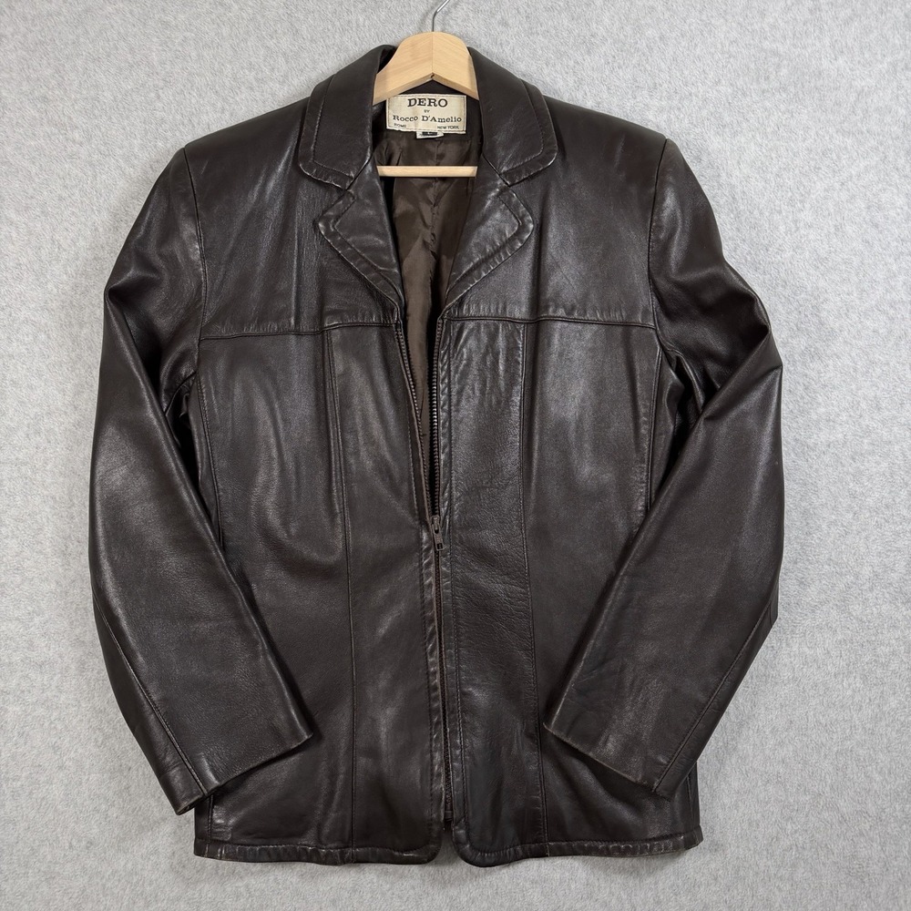 Dero by Rocco D'Amelio Leather Jacket Women Large Brown Full Zip USA Classic 90s